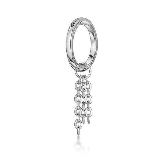 9k solid white gold 6mm 18g clicker hoop earring with Sunlight floating chain charm Huggies and Hoops Laura Bond Maria Tash