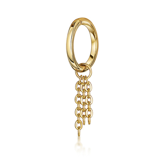 9k solid yellow gold 6mm 18g clicker hoop earring with Sunlight floating chain charm