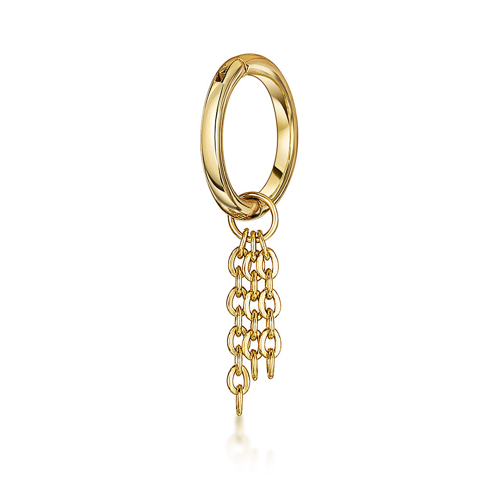 9k solid yellow gold 6mm 18g clicker hoop earring with Sunlight floating chain charm Huggies and Hoops Laura Bond Maria Tash