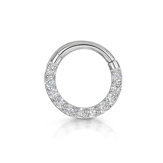 9k solid white gold simple crystal hoop for daith or septum