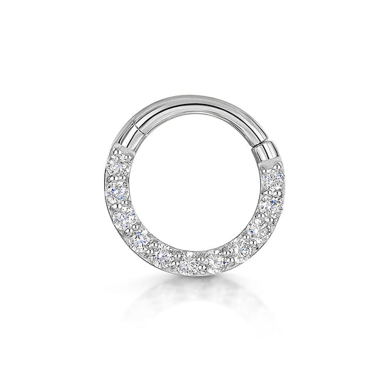 9k solid white gold 8mm 16g simple crystal hoop for daith or septum Huggies and Hoops Laura Bond Maria Tash