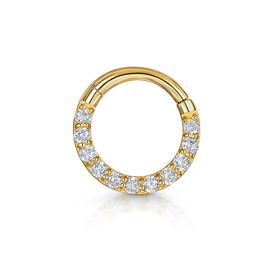9k solid yellow gold simple crystal hoop for daith or septum
