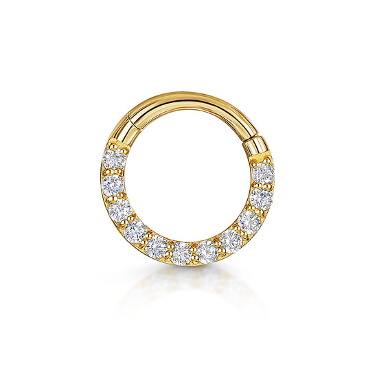 9k solid yellow gold 8mm 16g simple crystal hoop for daith or septum Huggies and Hoops Laura Bond Maria Tash