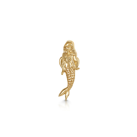 14k solid yellow gold mermaid flat back labret stud earring 8mm (left) Cartilage Studs Laura Bond Maria Tash