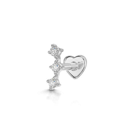 Diamonds by Laura Bond - 14k solid white gold diamond trinity flat back labret stud earring Cartilage Studs Laura Bond Maria Tash astrid miyu