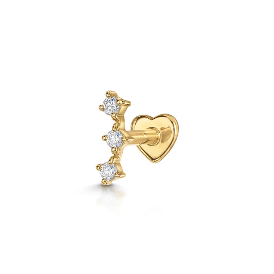 Diamonds by Laura Bond - 14k solid yellow gold diamond trinity flat back labret stud earring Cartilage Studs Laura Bond Maria Tash astrid miyu