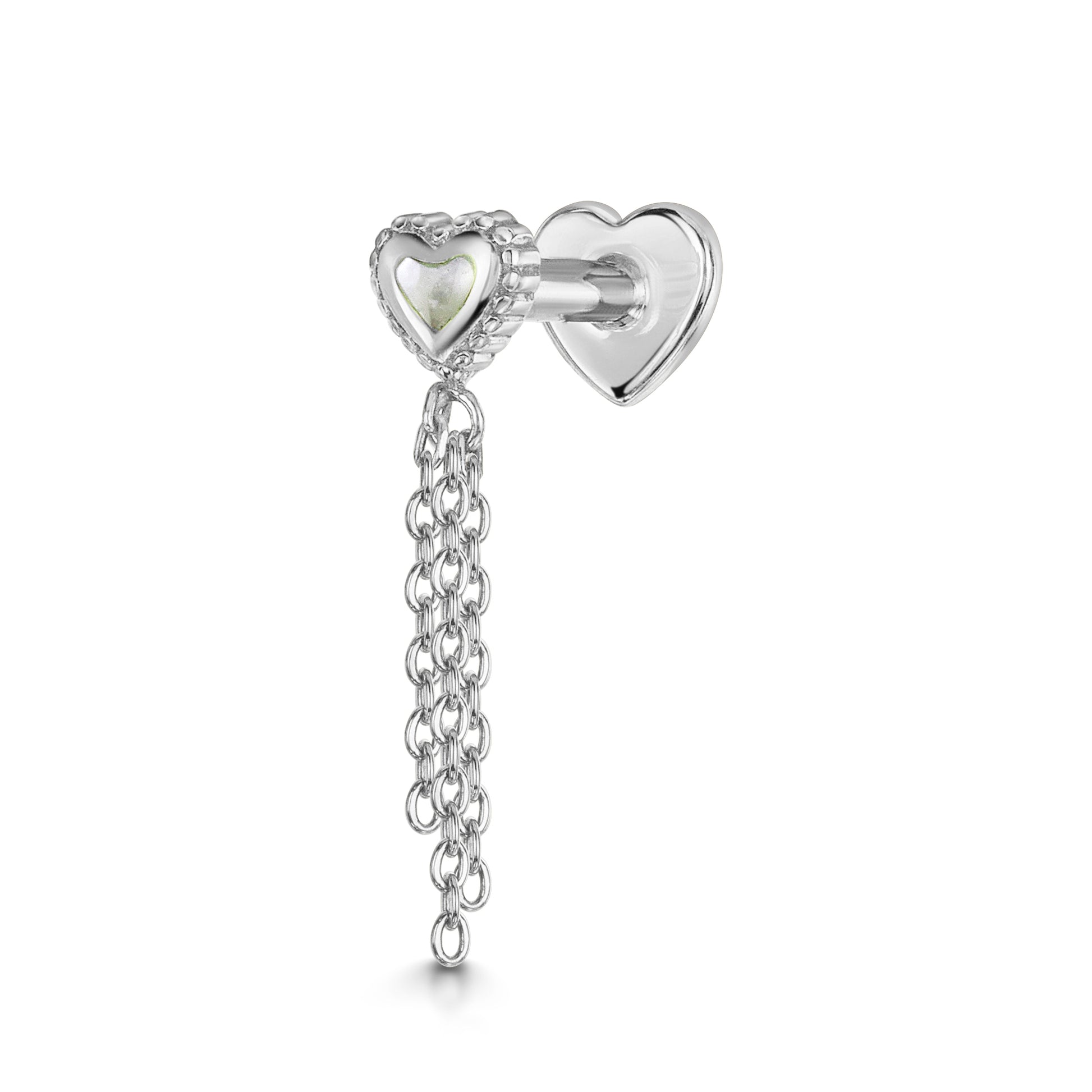 14k solid white gold Mother of Pearl chain flat back labret stud earring Cartilage Studs Laura Bond Maria Tash astrid miyu