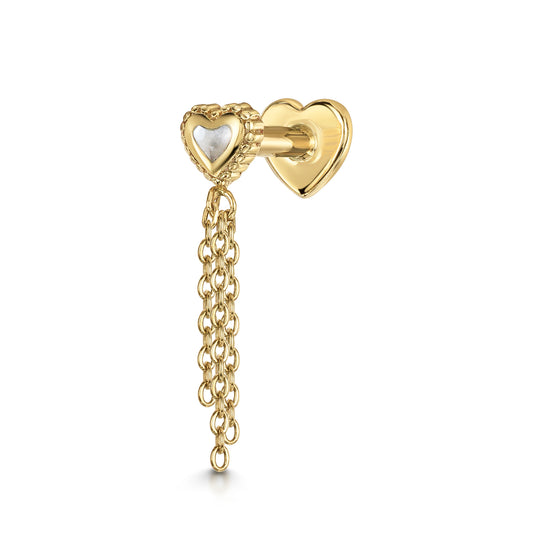 14k solid yellow gold Mother of Pearl chain flat back labret stud earring Cartilage Studs Laura Bond Maria Tash astrid miyu