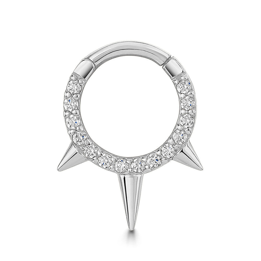astrid miyu 9k solid white gold crystal triple spike clicker hoop earring for daith or septum 8mm Huggies and Hoops Laura Bond