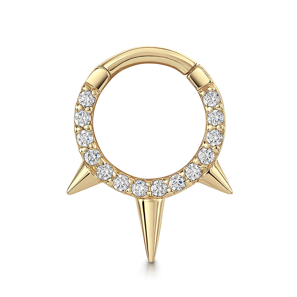 astrid miyu 9k solid yellow gold crystal triple spike clicker hoop earring for daith or septum 8mm Huggies and Hoops Laura Bond