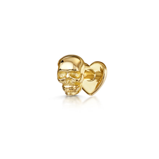 14k solid yellow gold skull flat back labret stud earring 8mm Cartilage Studs Laura Bond Maria Tash