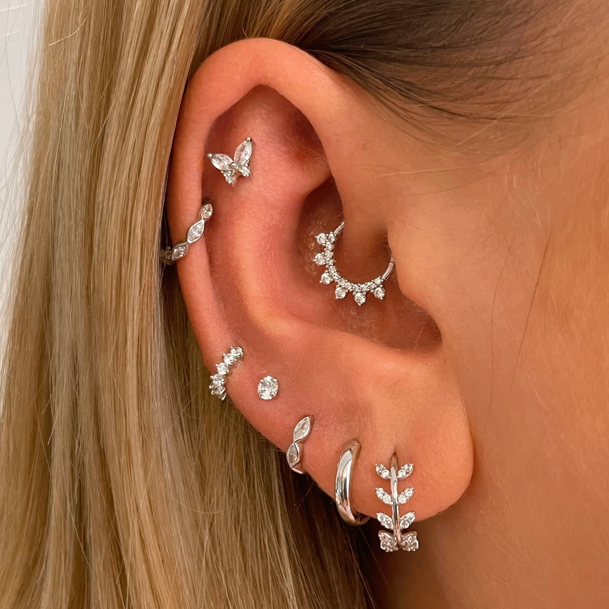 14k solid white gold 16g marquise crystal clicker hoop earring Huggies and Hoops Laura Bond Maria Tash astrid miyu