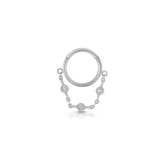 9k solid white gold chain charm clicker hoop earring