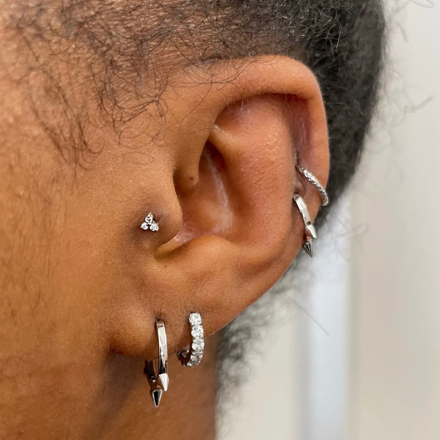 9k solid white gold 10mm plain spike huggie earring pair Earring Pairs Laura Bond Maria Tash astrid miyu