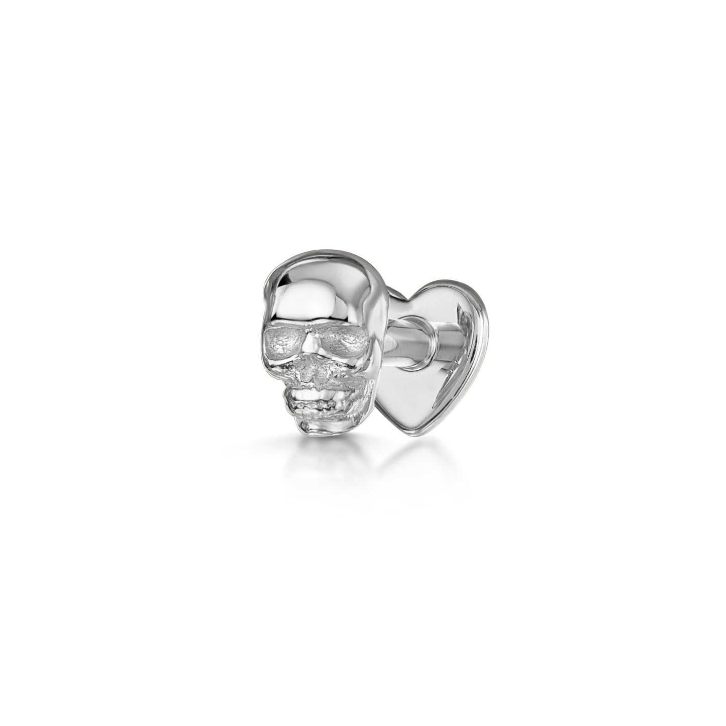 14k solid white gold skull flat back labret stud earring 8mm