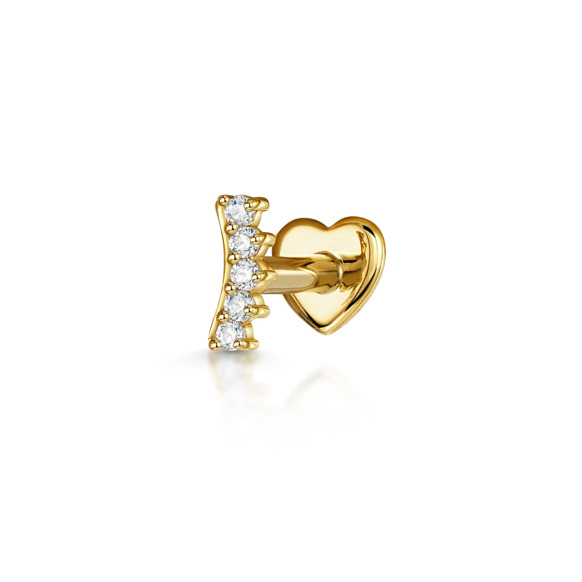 14k solid yellow gold curved gem flat back labret stud earring 8mm Cartilage Studs Laura Bond Maria Tash astrid miyu