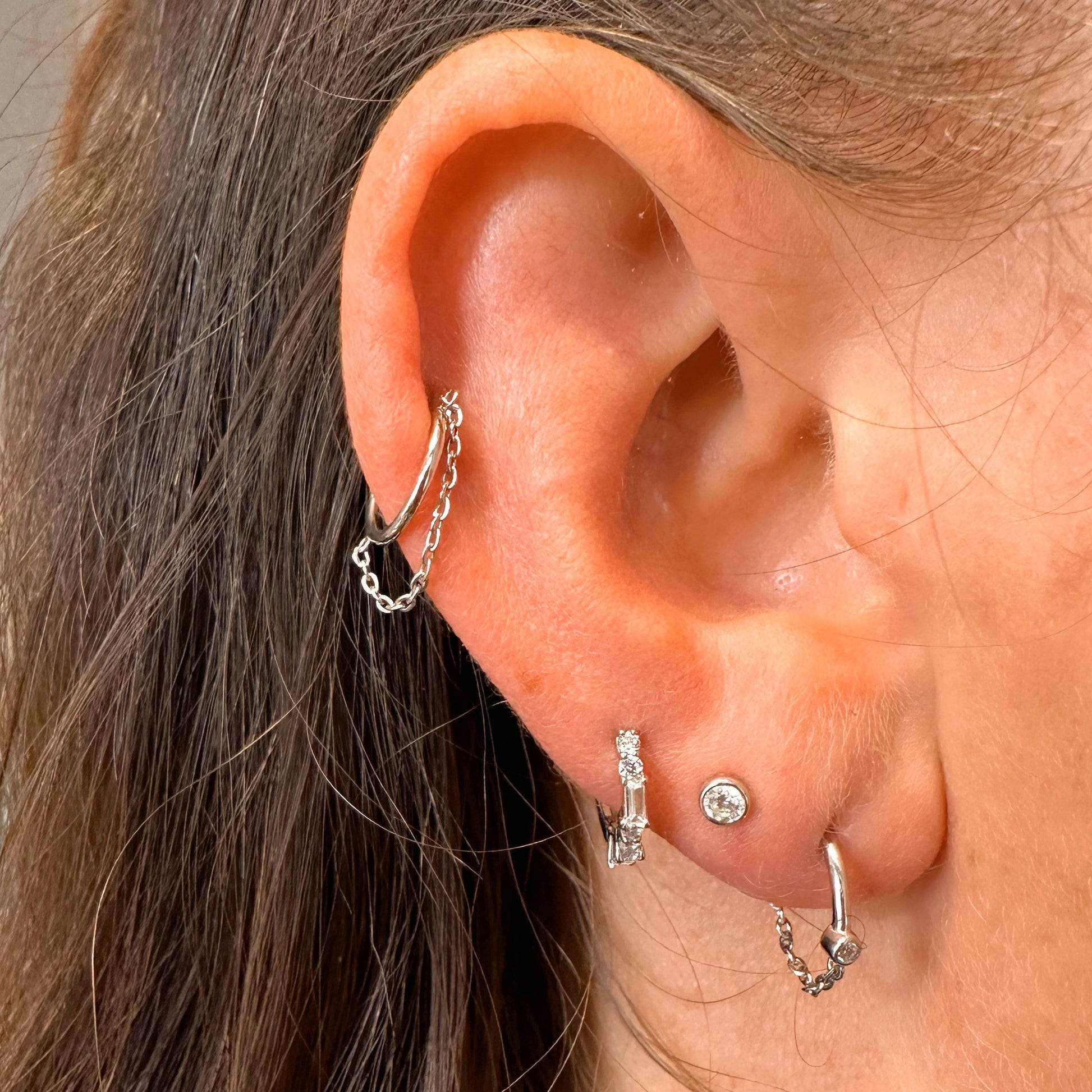 14k solid white gold bezel set single gem flat back labret stud earring 8mm Cartilage Studs Laura Bond Maria Tash