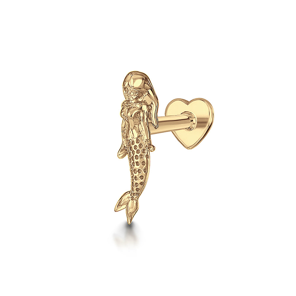 14k solid yellow gold mermaid flat back labret stud earring 8mm (left) Cartilage Studs Laura Bond Maria Tash