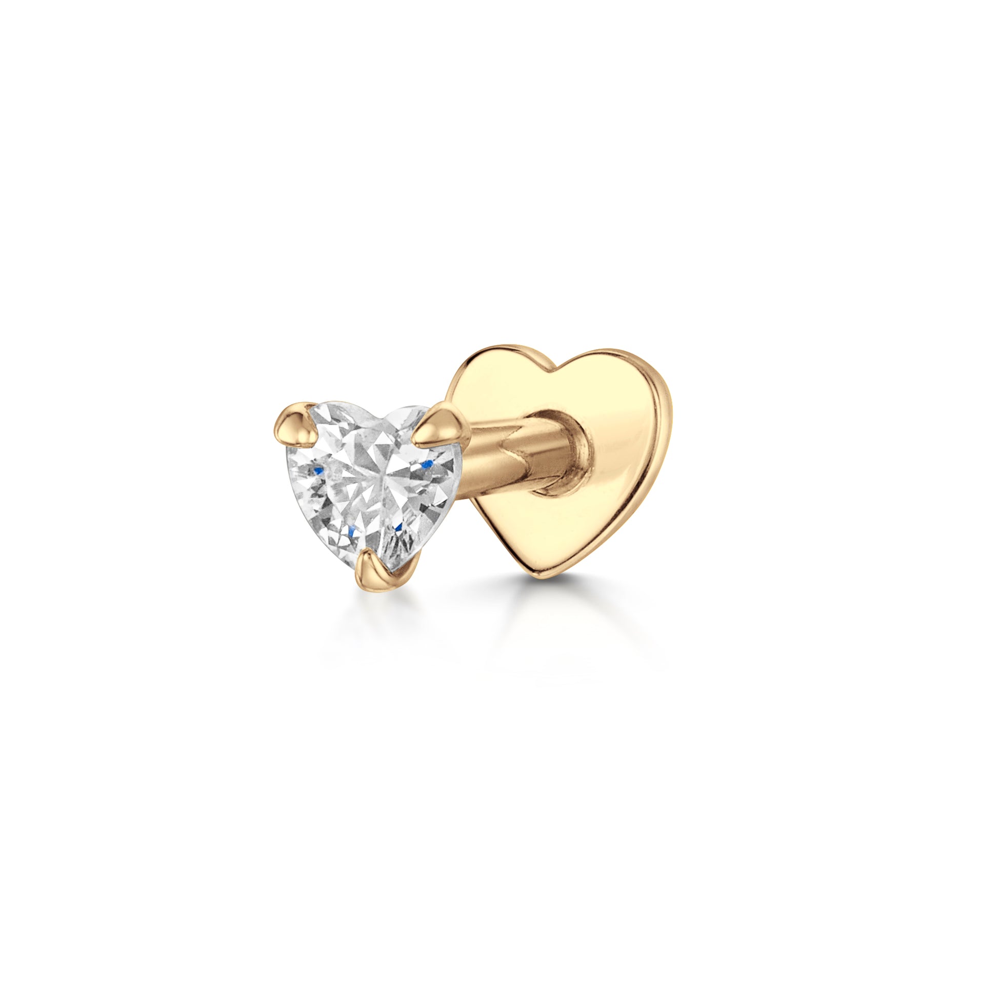 9k solid yellow gold crystal heart flat back labret stud earring Cartilage Studs Laura Bond Maria Tash astrid miyu
