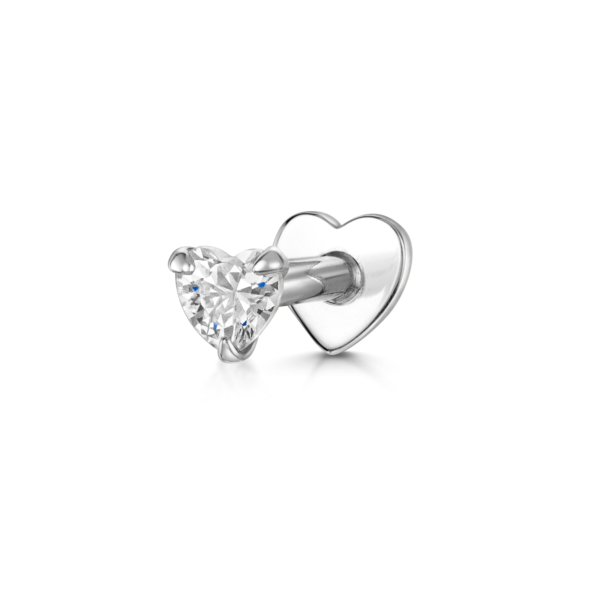 14k solid white gold crystal heart flat back labret stud earring Cartilage Studs Laura Bond Maria Tash