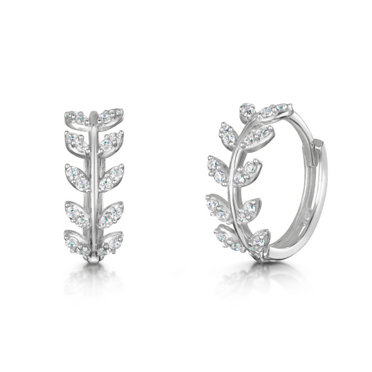 9k solid white gold Aphrodite vine leaf huggie earring pair Earring Pairs Laura Bond Maria Tash astrid miyu