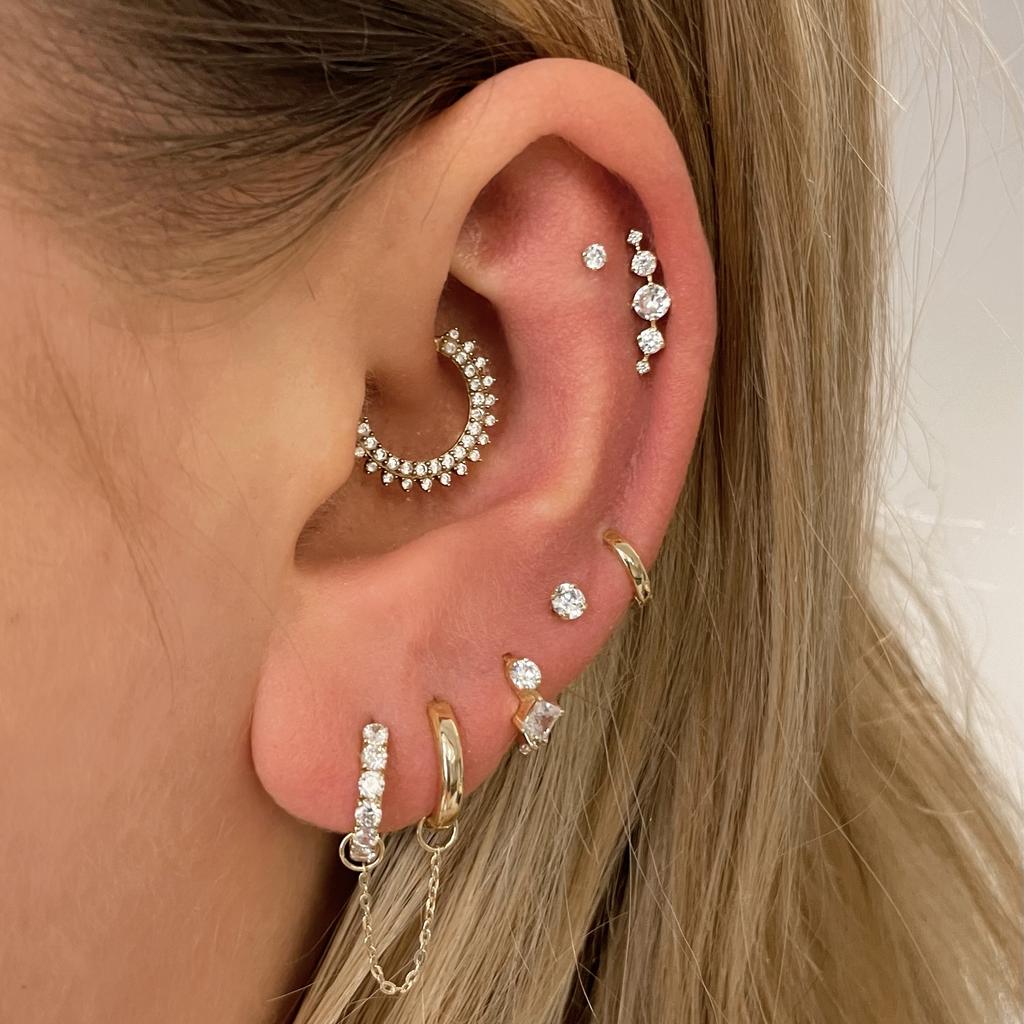 14k solid yellow gold single crystal gem flat back labret stud earring 8mm - LAURA BOND jewellery