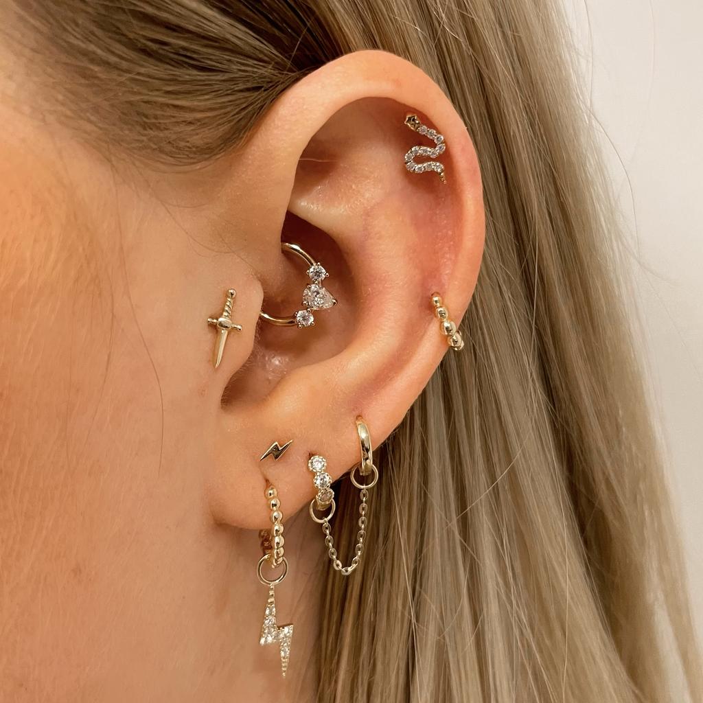 14k solid yellow gold tiny lightning bolt flat back labret stud earring 8mm - LAURA BOND jewellery