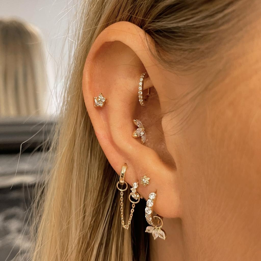 9k solid white gold Forget Me Not tiny flower flat back labret stud earring - LAURA BOND jewellery