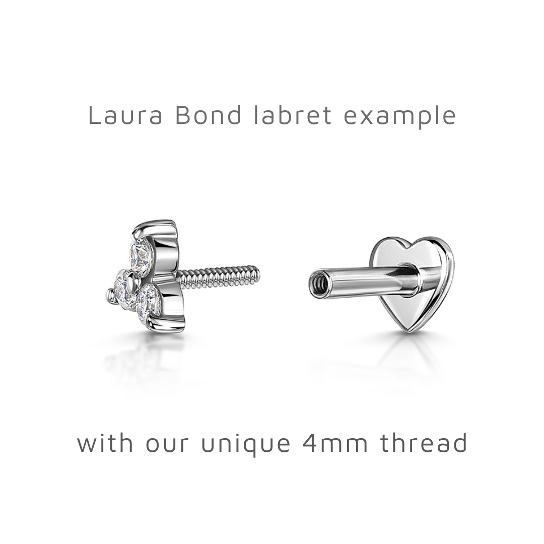14k solid white gold tiny crystal gem flat back labret stud earring 8mm - LAURA BOND jewellery