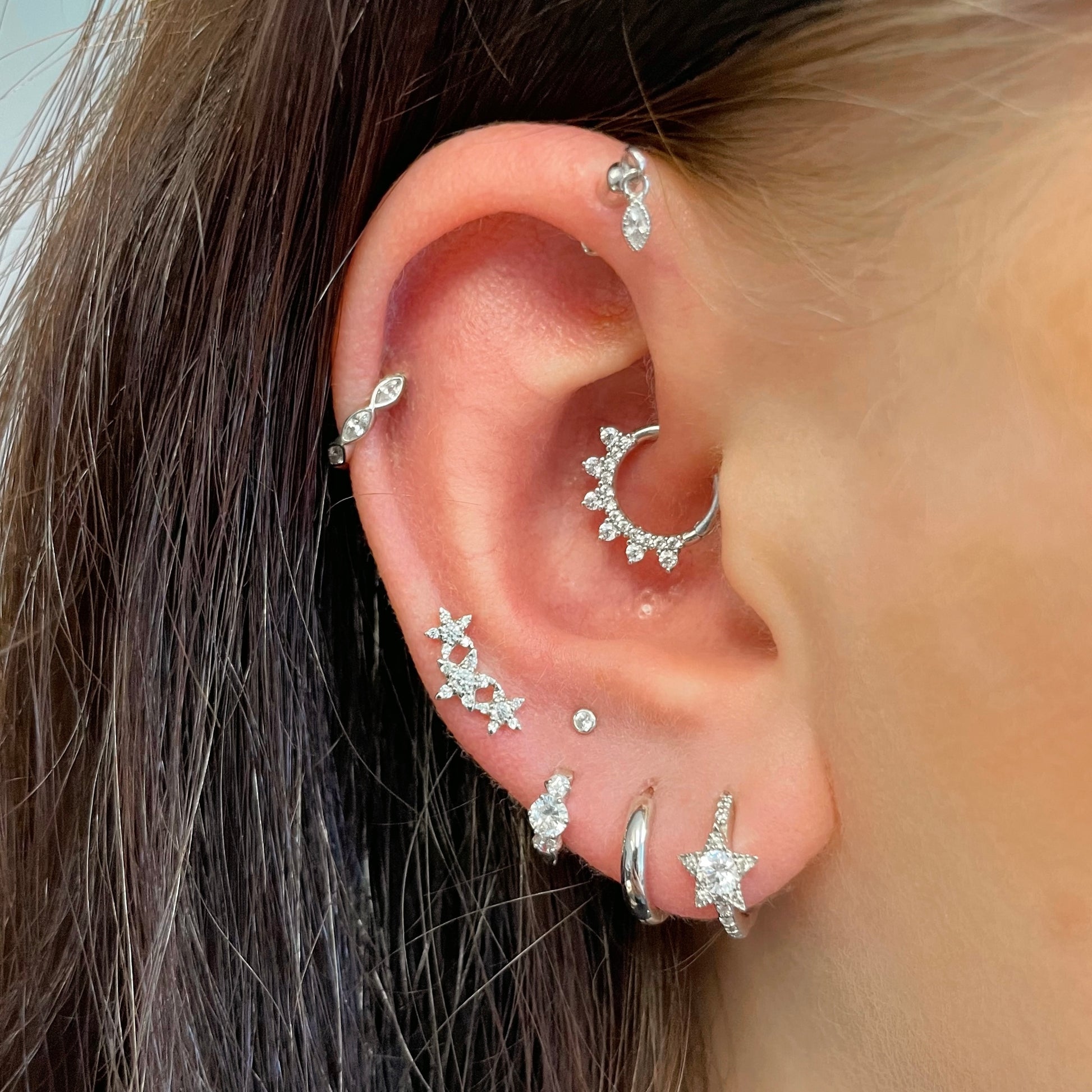14k solid white gold star garland flat back labret stud earring 8mm - LAURA BOND jewellery