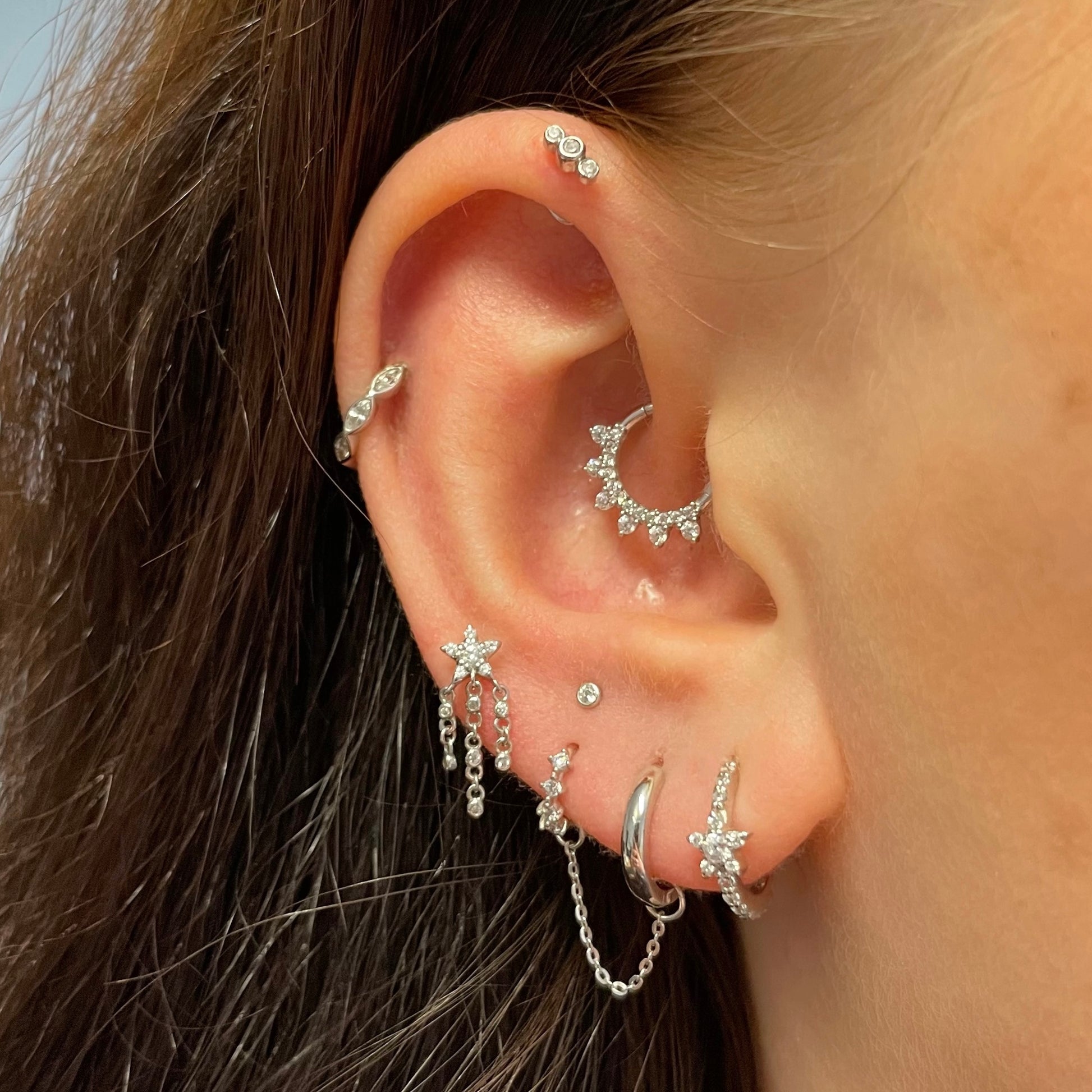 14k solid white gold shooting star flat back labret stud earring - LAURA BOND jewellery
