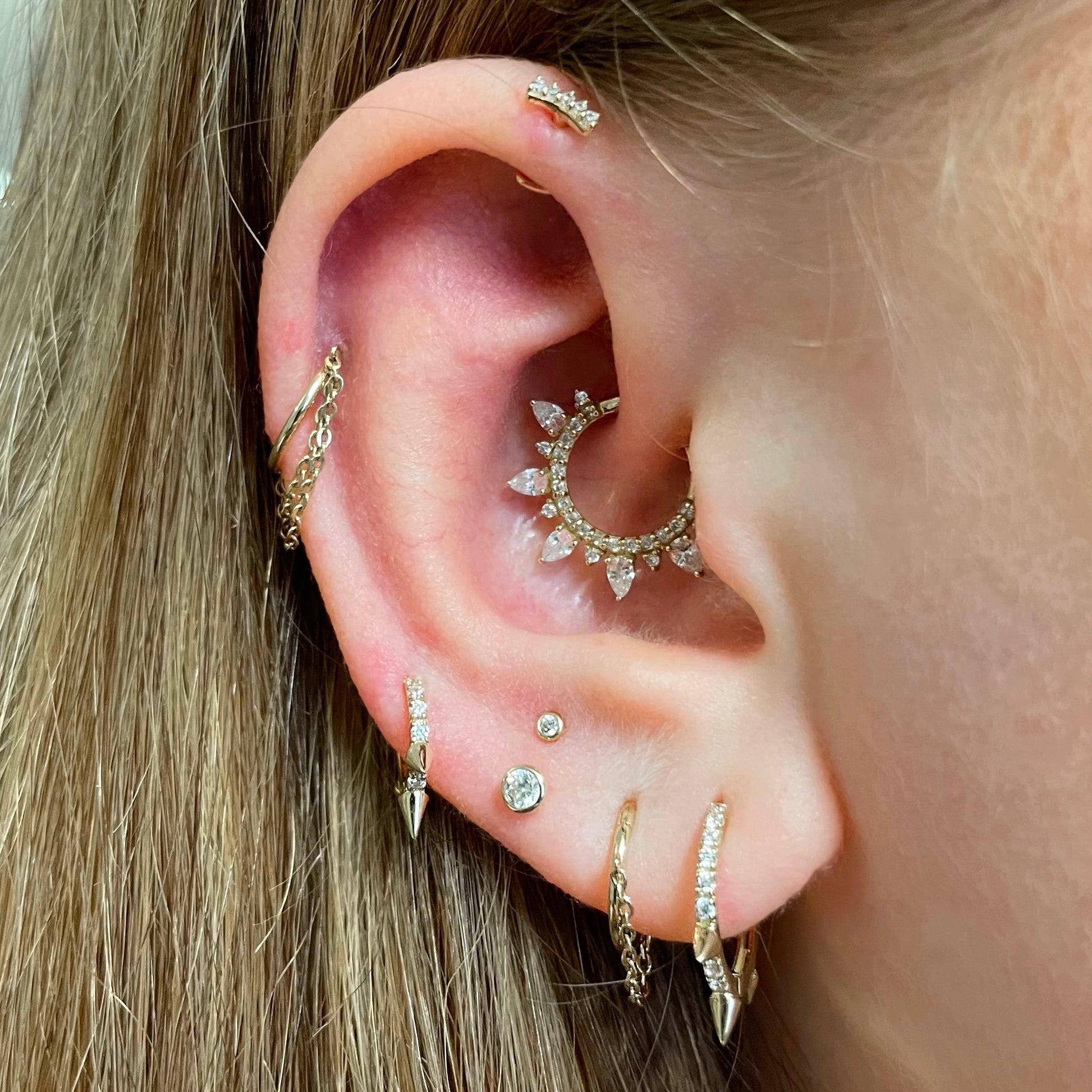 9k solid yellow 6mm mini crystal spike huggie earring Huggies and Hoops Laura Bond Maria Tash astrid miyu