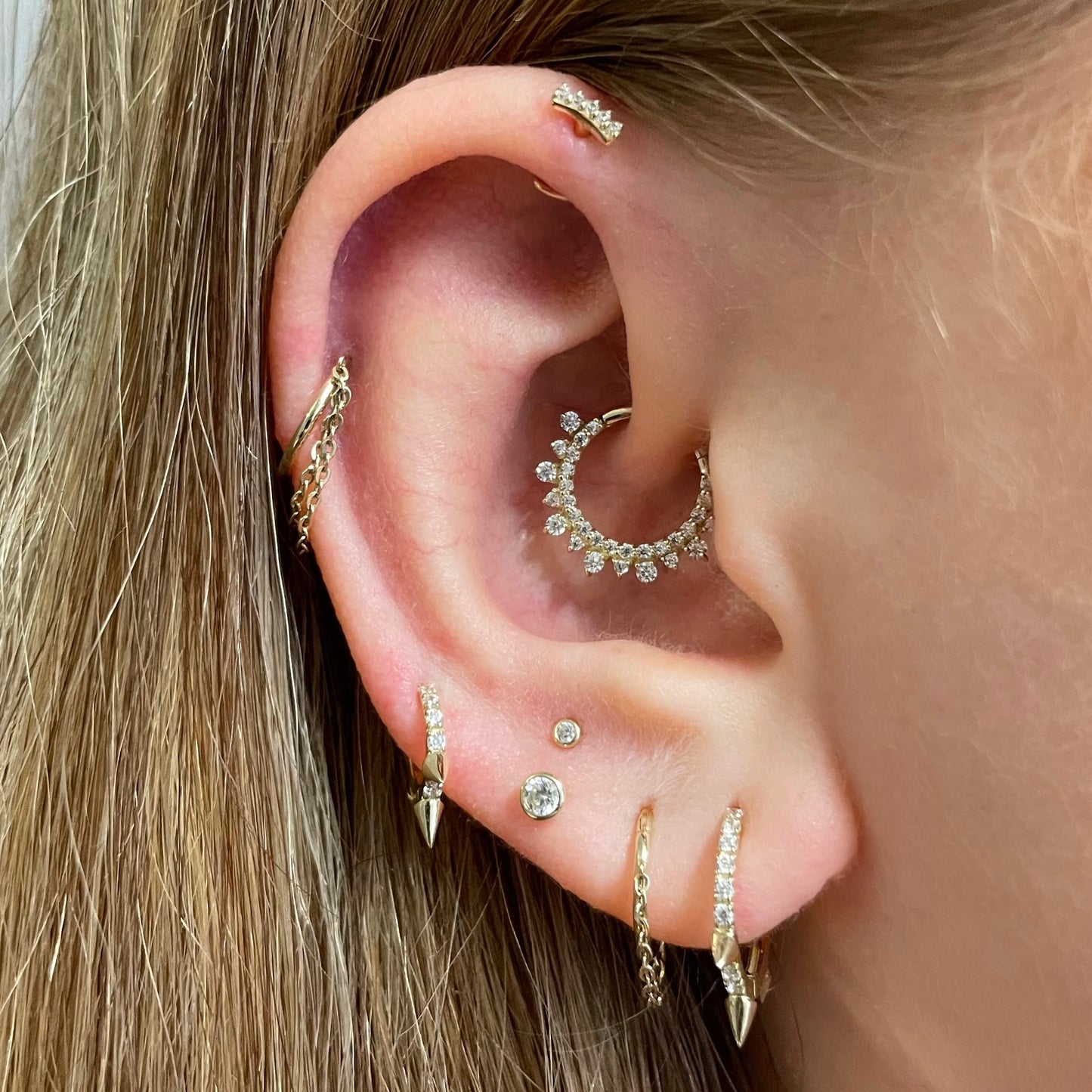 9k solid yellow gold Dahlia clicker hoop for daith or septum