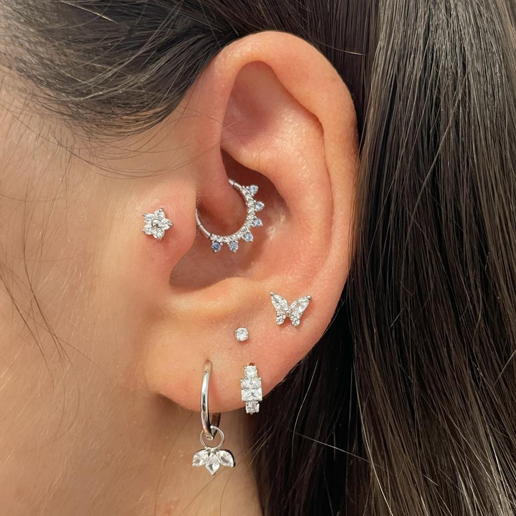 9k solid white gold mini square cut crystal huggie earring - LAURA BOND jewellery