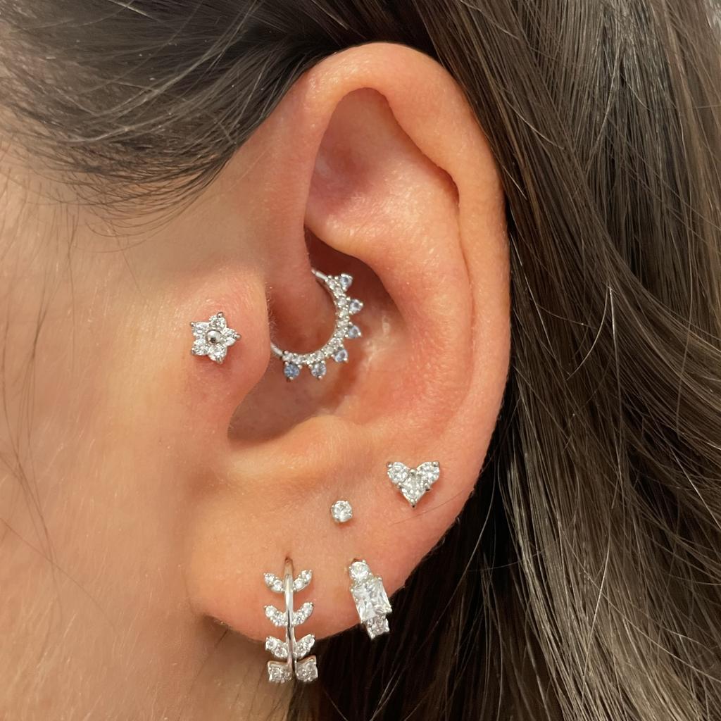 14k solid white gold crystal heart flat back labret stud earring 8mm - LAURA BOND jewellery