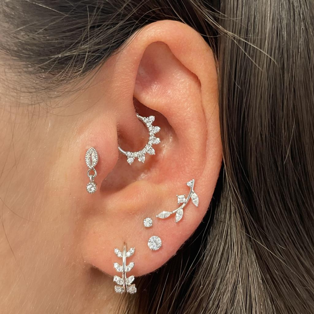 9k solid white gold single crystal gem flat back labret stud earring - LAURA BOND jewellery