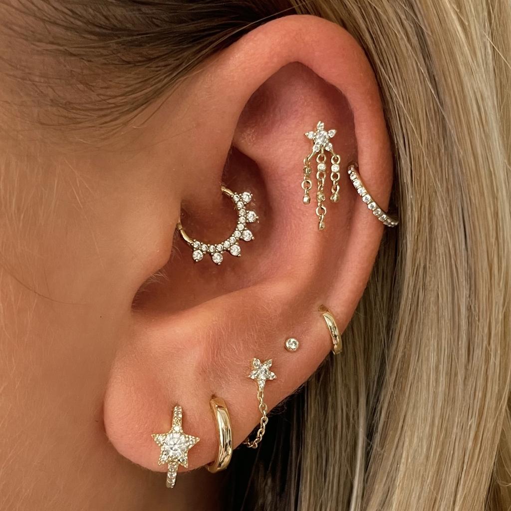 14k solid yellow gold shooting star flat back labret stud earring 8mm - LAURA BOND jewellery