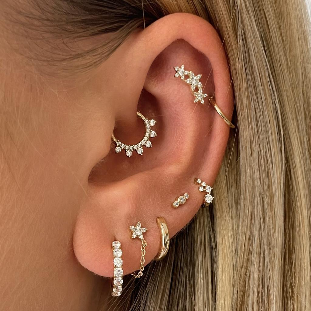 14k solid yellow gold star garland flat back labret stud earring 8mm - LAURA BOND jewellery