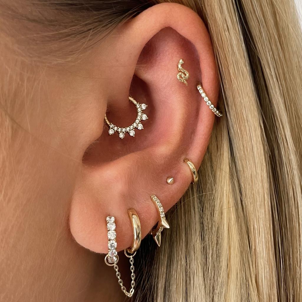 14k solid yellow gold tiny textured serpent flat back labret stud earr Laura Bond