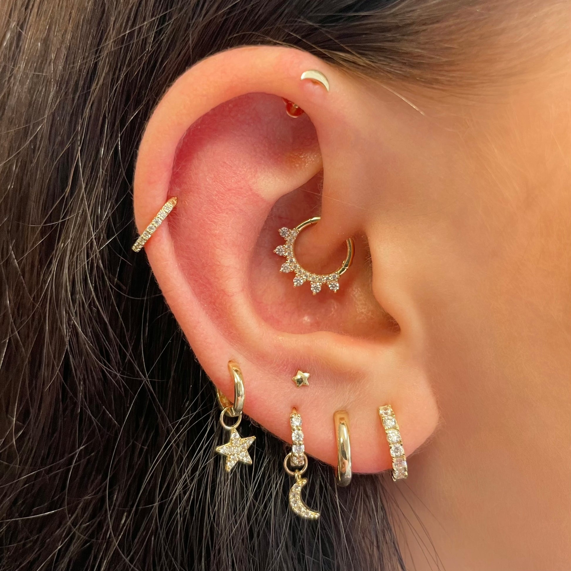 9k solid yellow gold 8mm crystal clicker hoop earring - LAURA BOND jewellery