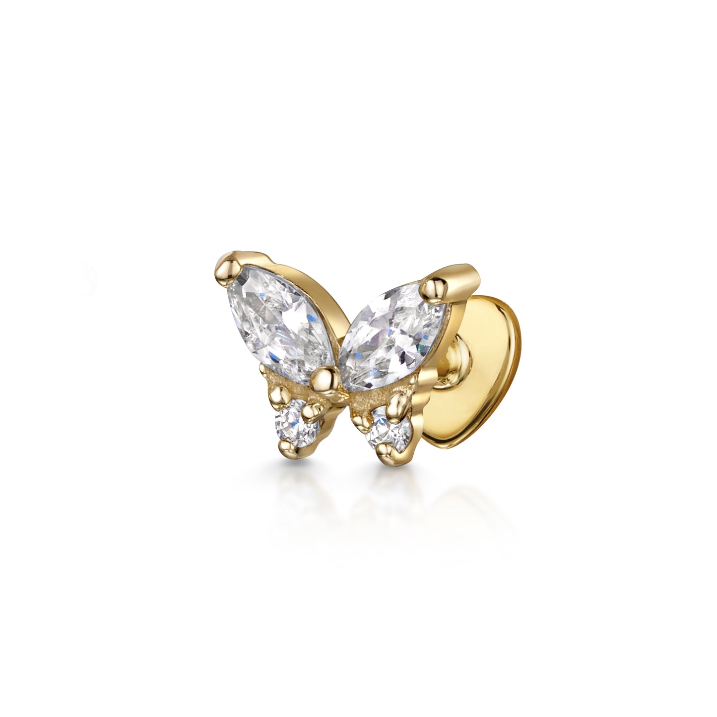 14k solid yellow gold butterfly flat back labret stud earring 8mm - LAURA BOND jewellery