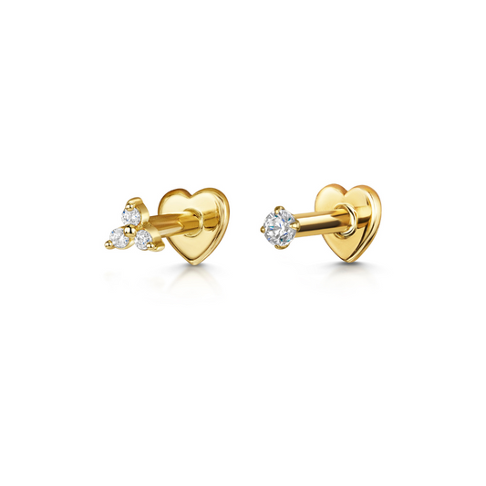 The tiny trio stacking set - 9k solid yellow gold flat back labret stud earring set Stacking Sets Laura Bond Maria Tash