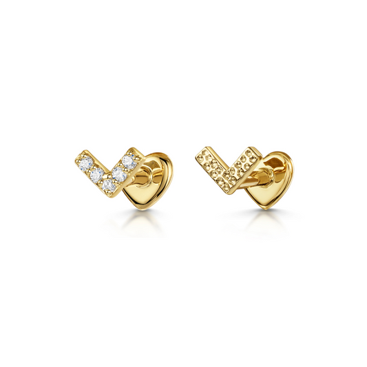 The chevron stacking set - 9k solid yellow gold flat back labret stud earring set