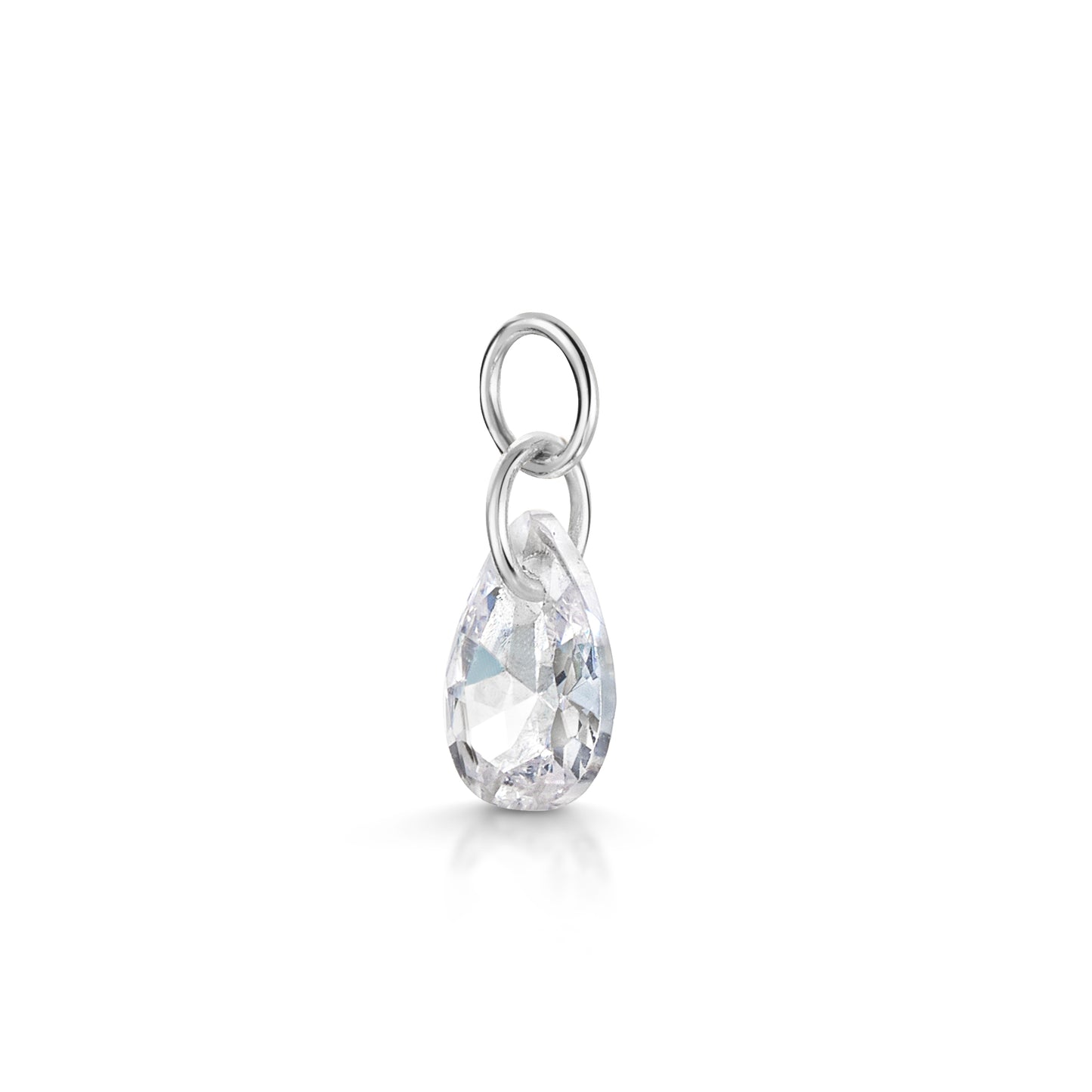 9k solid white gold floating tear drop crystal charm - Laura Bond Jewellery