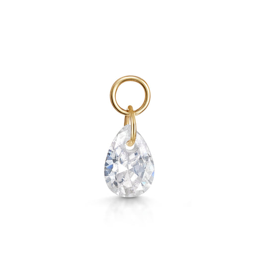 9k solid yellow gold floating tear drop crystal charm