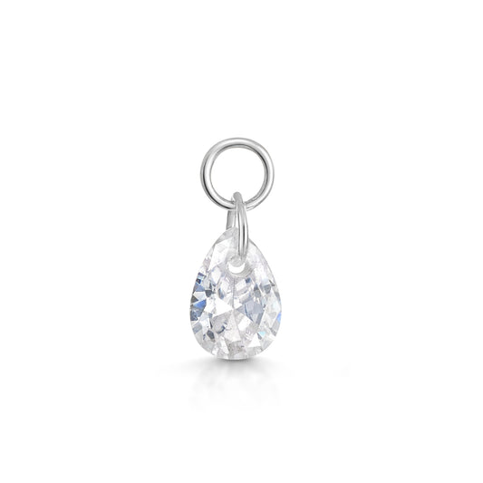 9k solid white gold floating tear drop crystal charm - Laura Bond Jewellery