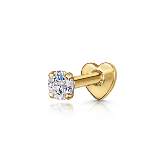 14k solid yellow gold single crystal gem flat back labret stud earring 8mm Cartilage Studs Laura Bond Maria Tash