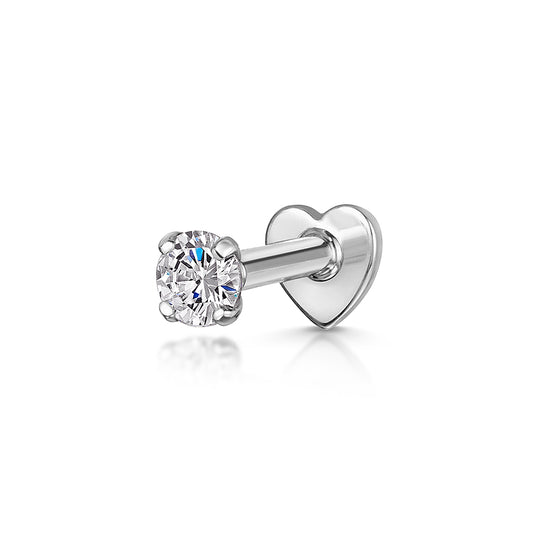 14k solid white gold single crystal gem flat back labret stud earring 8mm - LAURA BOND jewellery