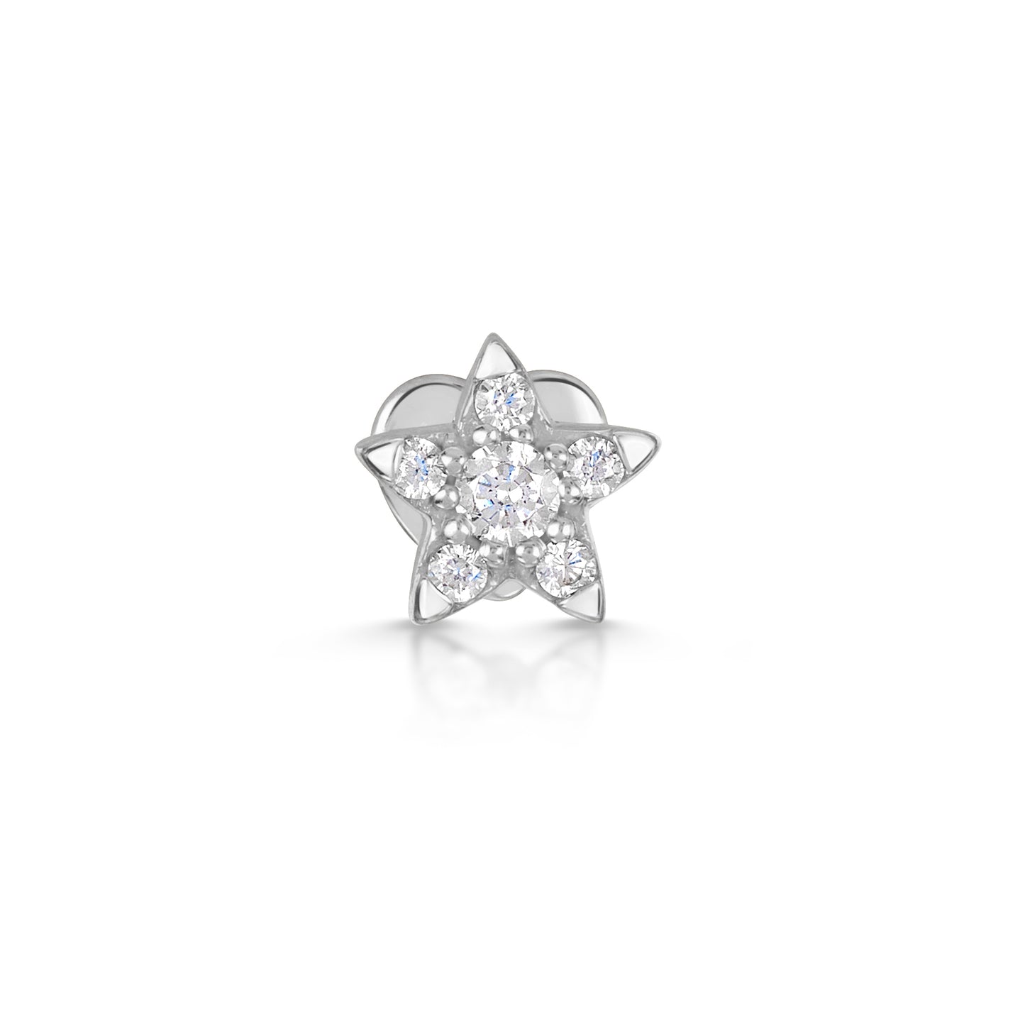 14k solid white gold crystal star flat back labret stud earring 8mm - LAURA BOND jewellery