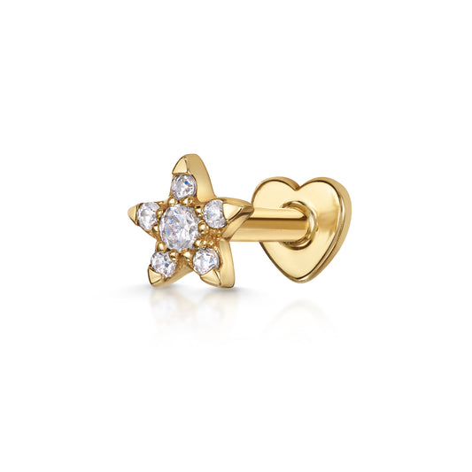 14k solid yellow gold crystal star flat back labret stud earring 8mm Cartilage Studs Laura Bond Maria Tash